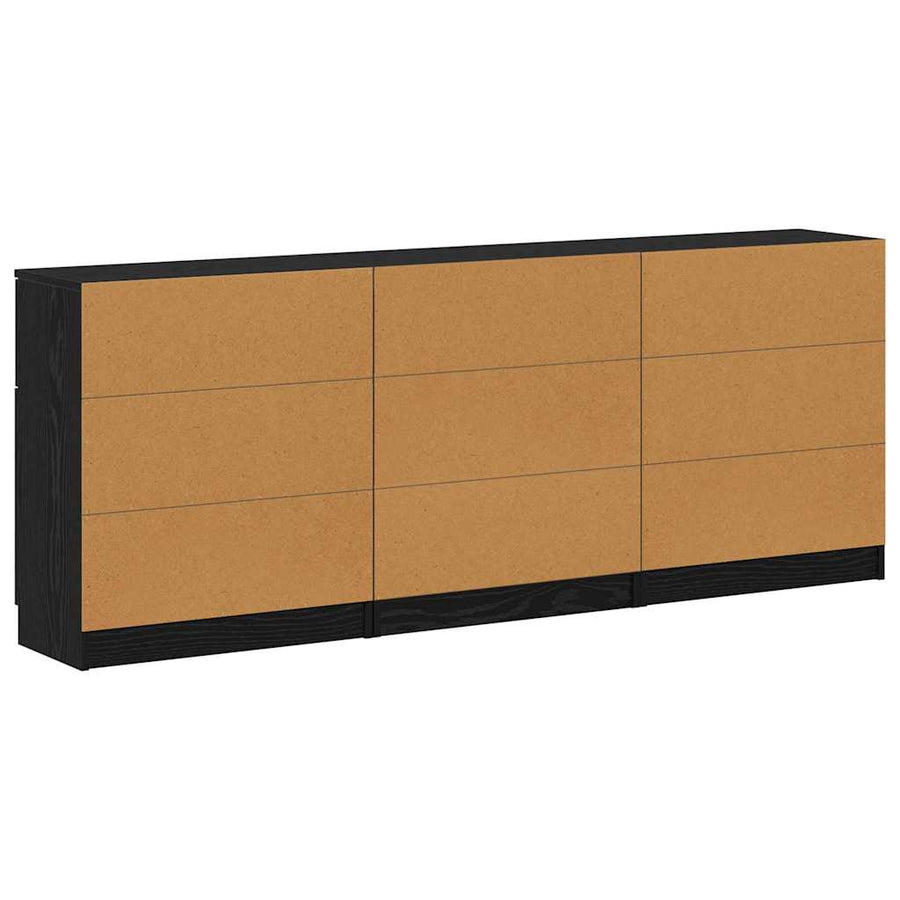 Dressoir 3 pcs Zwart eiken 60 x 30 x 70 cm Bewerkt hout