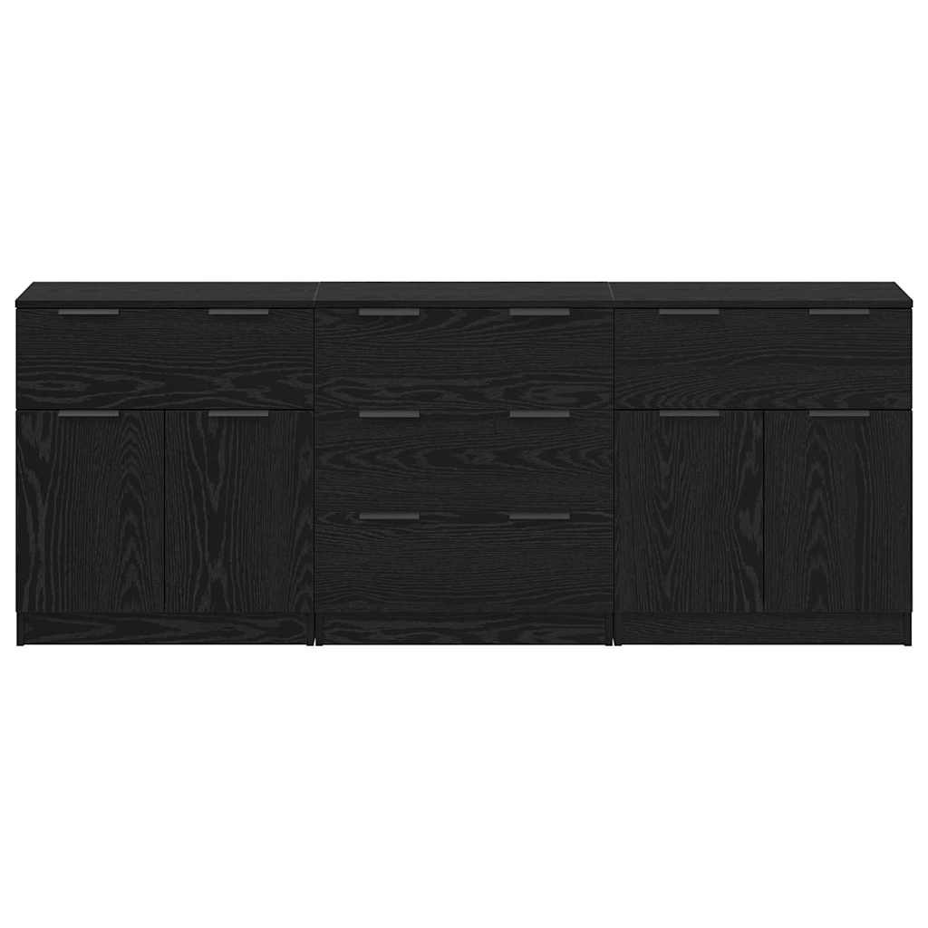 Dressoir 3 pcs Zwart eiken 60 x 30 x 70 cm Bewerkt hout