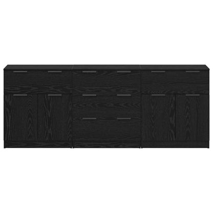 Dressoir 3 pcs Zwart eiken 60 x 30 x 70 cm Bewerkt hout