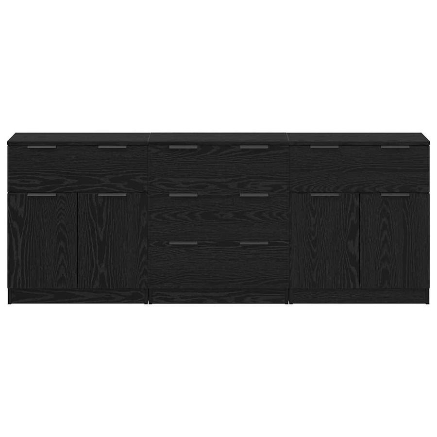 Dressoir 3 pcs Zwart eiken 60 x 30 x 70 cm Bewerkt hout
