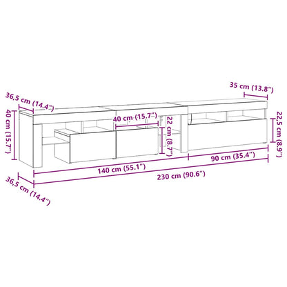 Tv-Meubels 2 St Met Led's Bewerkt Hout Kleurig 230 cm Zwart eiken