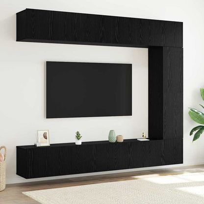 Tv-meubelset Wandgemonteerd 5 pcs Zwart Eiken Bewerkt hout