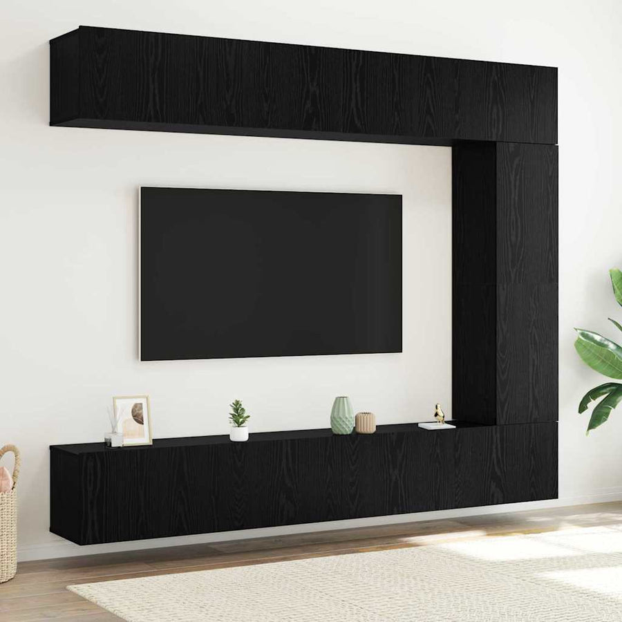 Tv-meubelset Wandgemonteerd 5 pcs Zwart Eiken Bewerkt hout