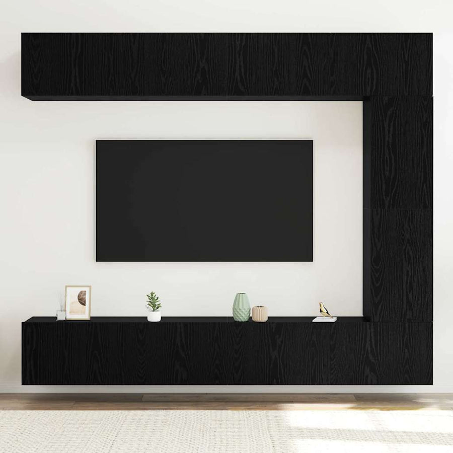 Tv-meubelset Wandgemonteerd 5 pcs Zwart Eiken Bewerkt hout
