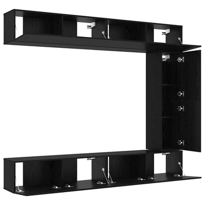 Tv-meubelset Wandgemonteerd 5 pcs Zwart Eiken Bewerkt hout
