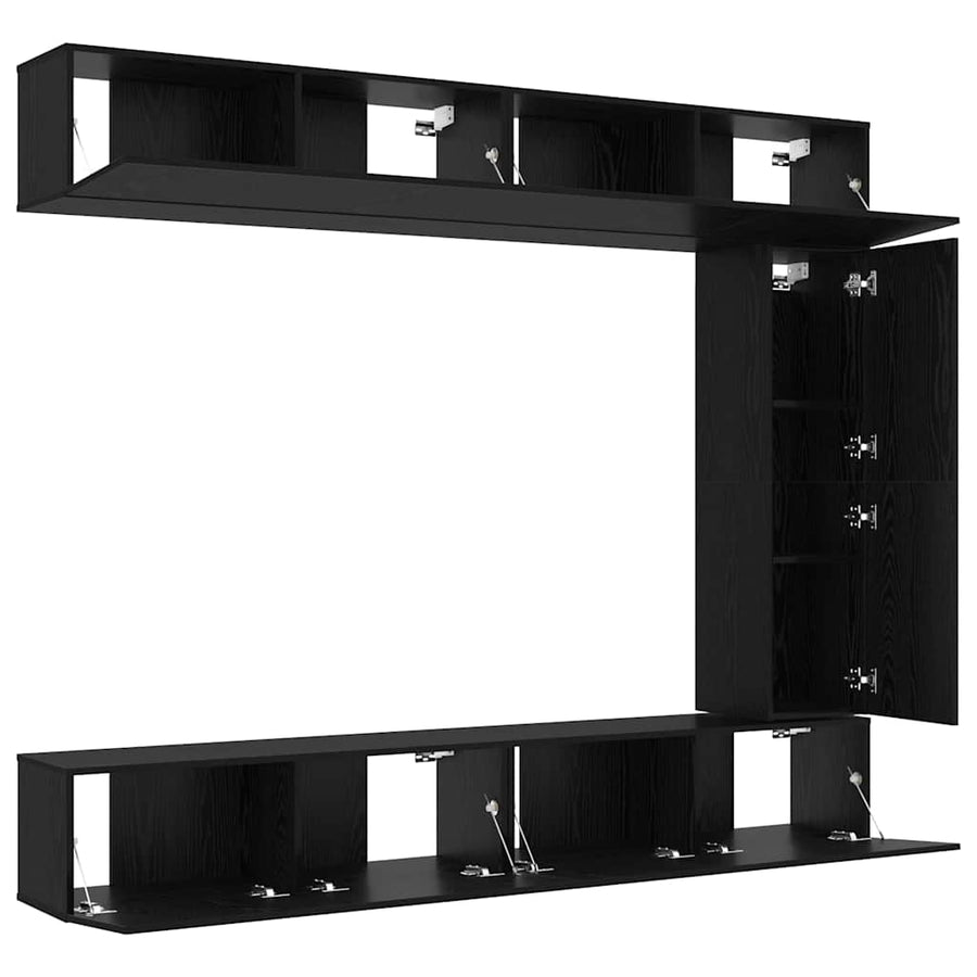 Tv-meubelset Wandgemonteerd 5 pcs Zwart Eiken Bewerkt hout