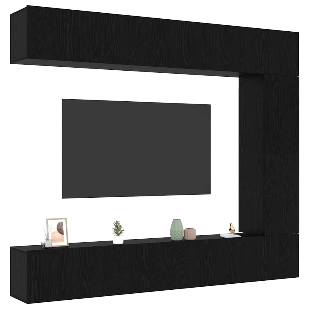 Tv-meubelset Wandgemonteerd 5 pcs Zwart Eiken Bewerkt hout