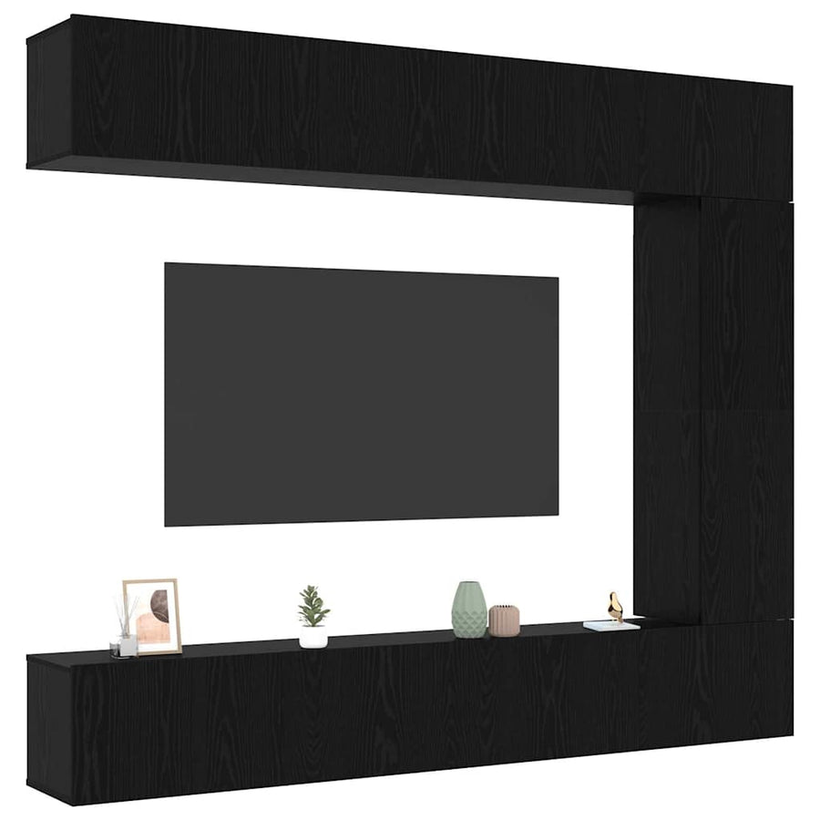 Tv-meubelset Wandgemonteerd 5 pcs Zwart Eiken Bewerkt hout