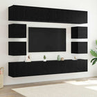 TV Unit Set Wall-Mounted 8 pcs Black Oak Engineered Wood