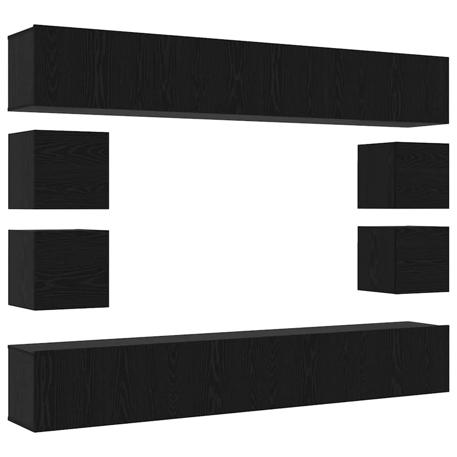 Tv-meubelset Wandgemonteerd 8 pcs Zwart Eiken Bewerkt hout