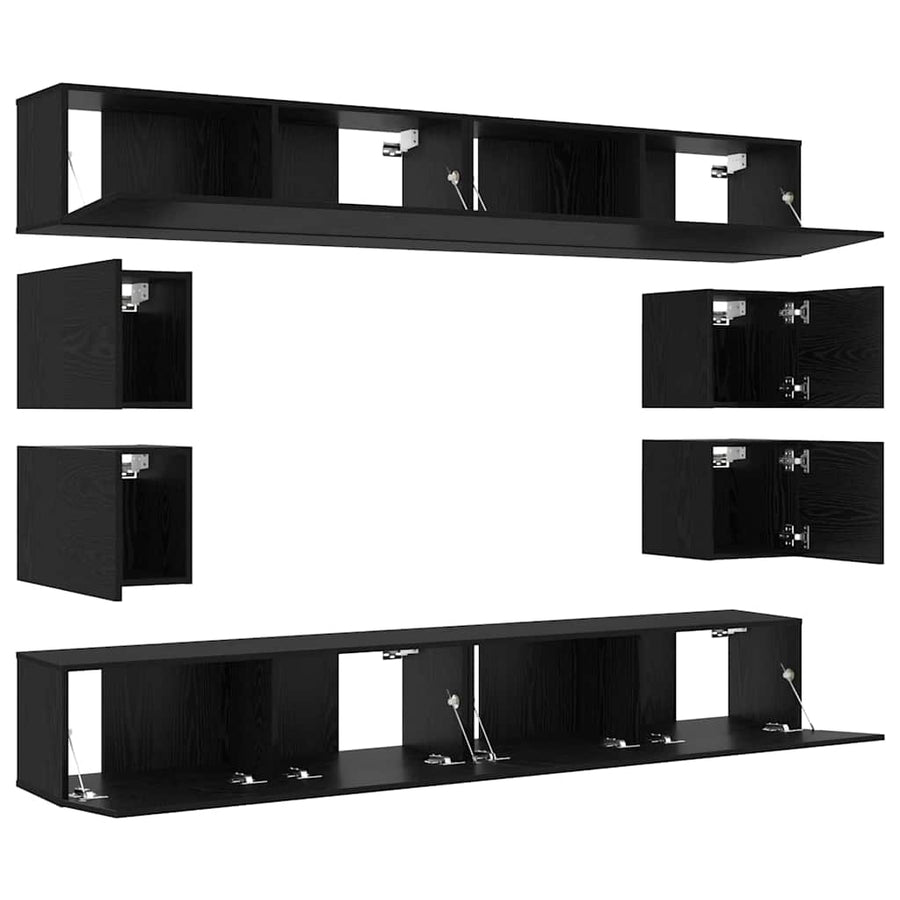 Tv-meubelset Wandgemonteerd 8 pcs Zwart Eiken Bewerkt hout