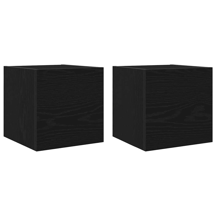 Tv-meubelset Wandgemonteerd 8 pcs Zwart Eiken Bewerkt hout
