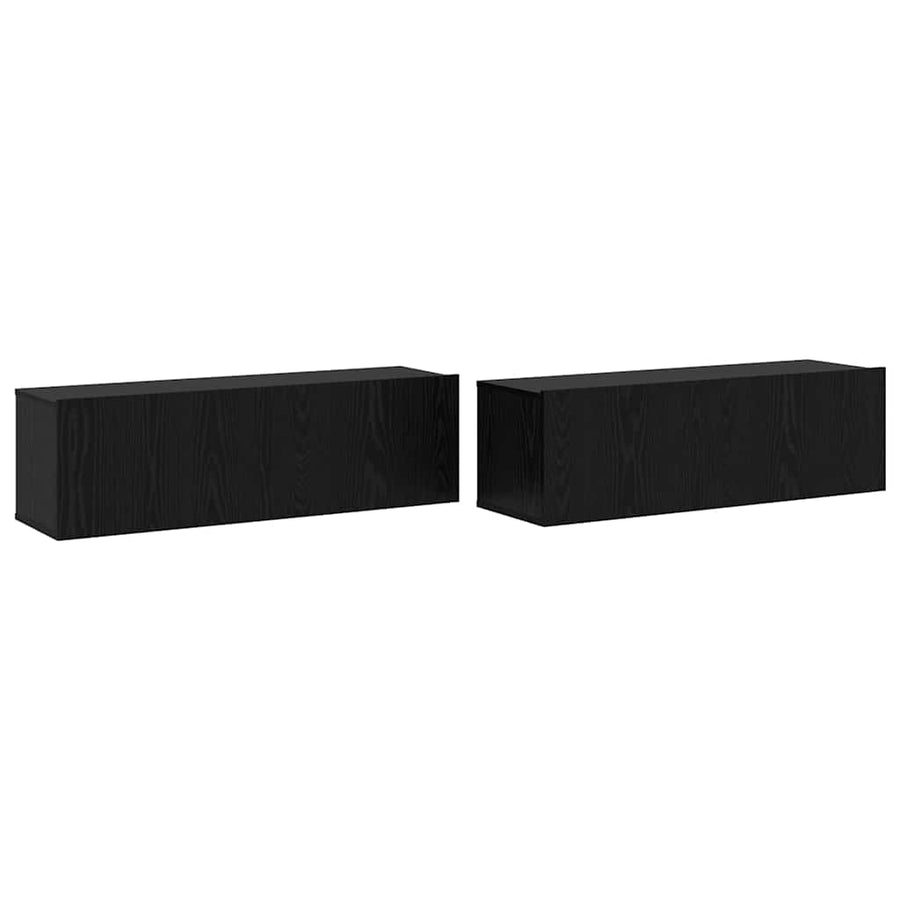 Tv-meubelset Wandgemonteerd 8 pcs Zwart Eiken Bewerkt hout