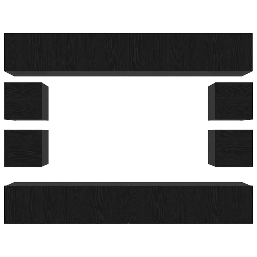 Tv-meubelset Wandgemonteerd 8 pcs Zwart Eiken Bewerkt hout