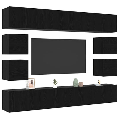 Tv-meubelset Wandgemonteerd 8 pcs Zwart Eiken Bewerkt hout