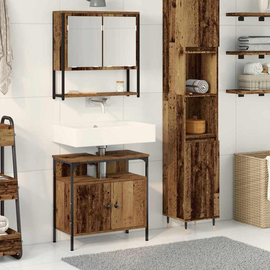 Badkamermeubelset met plank met opslag 2 pcs Bruin Bewerkt hout