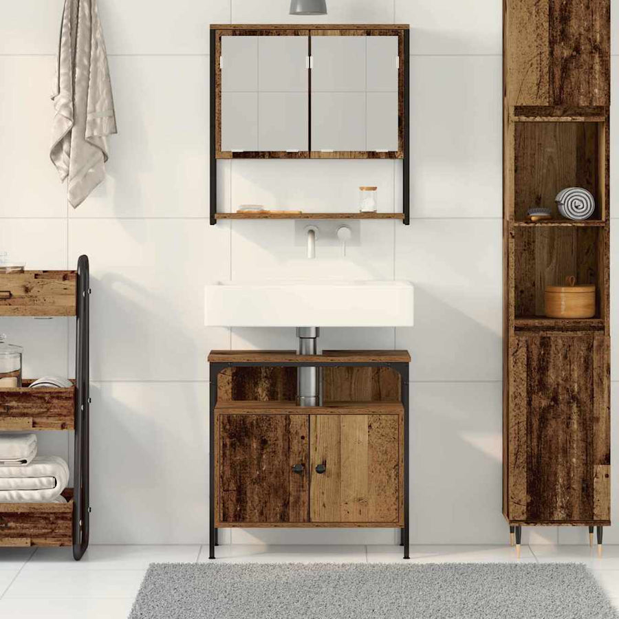 Badkamermeubelset met plank met opslag 2 pcs Bruin Bewerkt hout