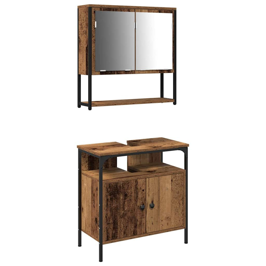 Badkamermeubelset met plank met opslag 2 pcs Bruin Bewerkt hout