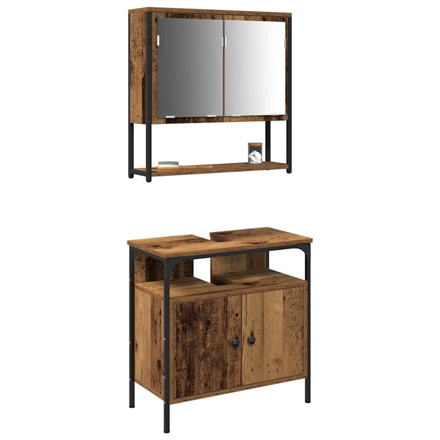 Badkamermeubelset met plank met opslag 2 pcs Bruin Bewerkt hout