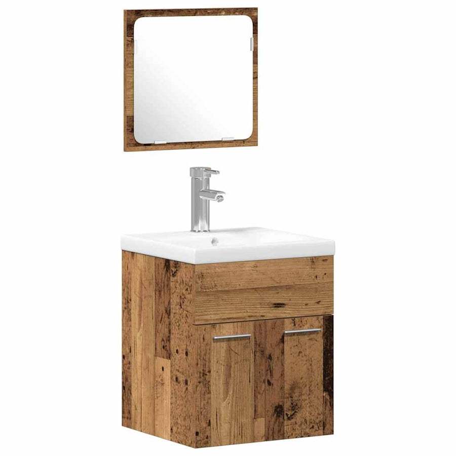 Badkamermeubelset Wandgemonteerd 3 pcs Oud Hout Bewerkt hout
