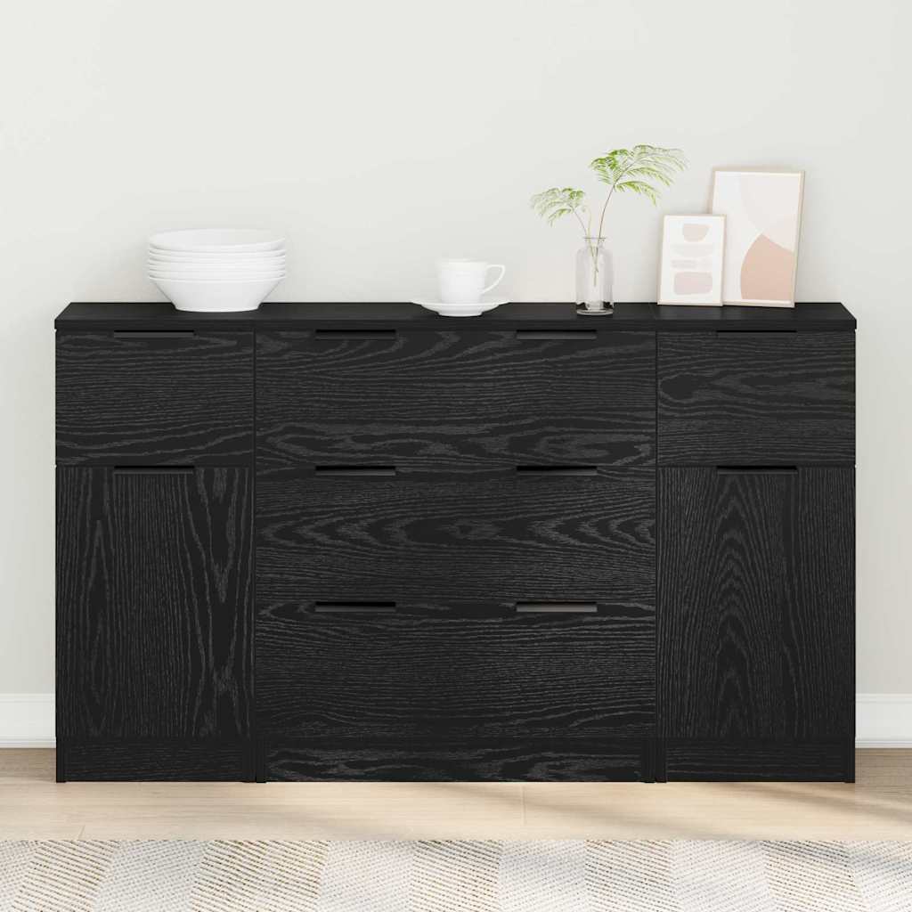Dressoir met lade 3 pcs Zwart Eiken Bewerkt hout