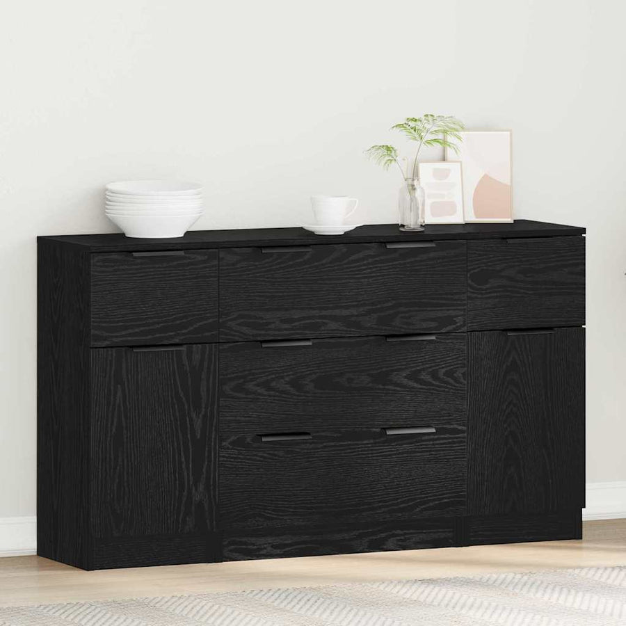 Dressoir met lade 3 pcs Zwart Eiken Bewerkt hout