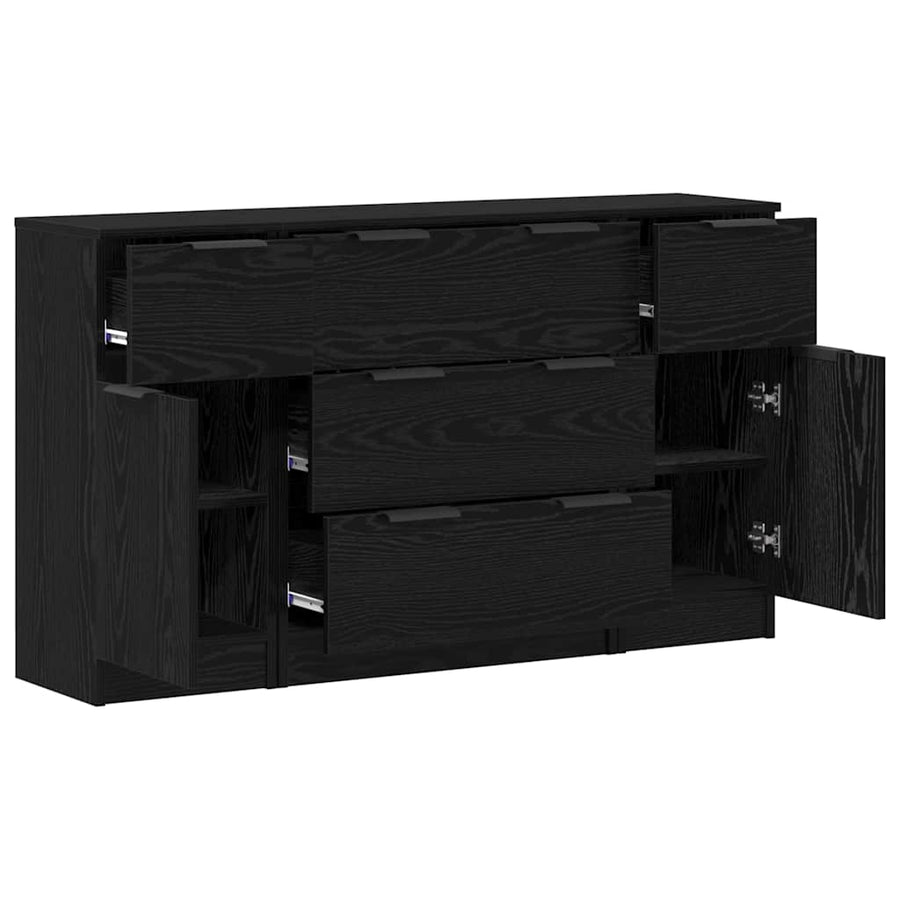 Dressoir met lade 3 pcs Zwart Eiken Bewerkt hout