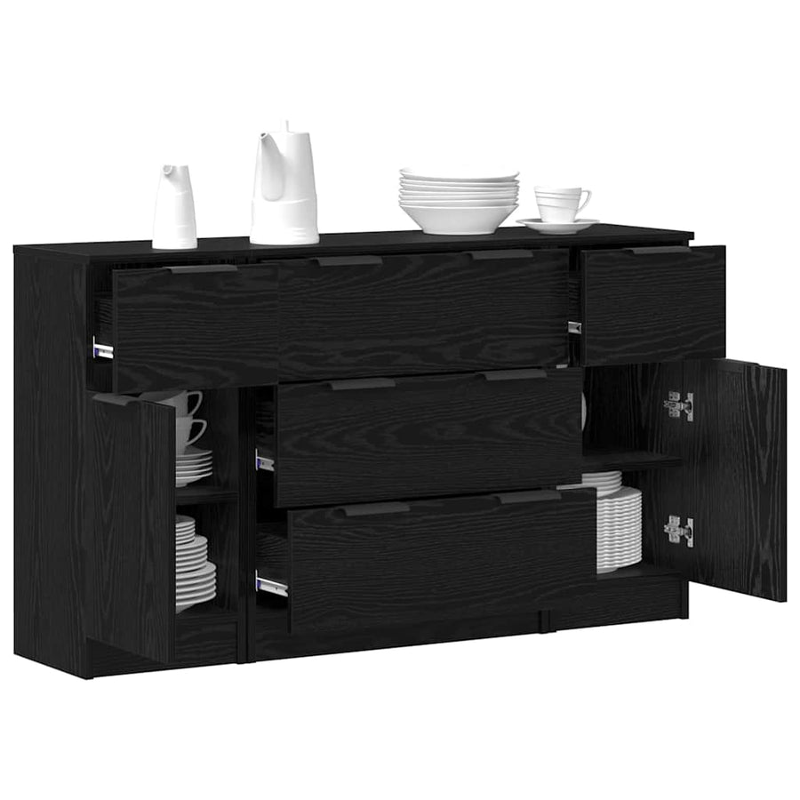 Dressoir met lade 3 pcs Zwart Eiken Bewerkt hout