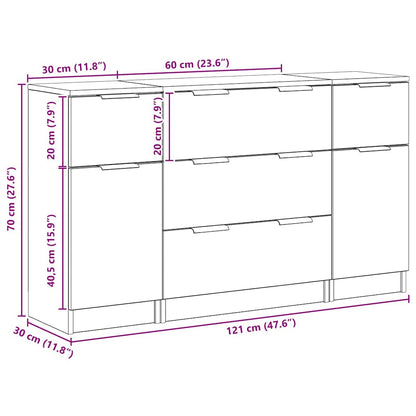 Dressoir met lade 3 pcs Zwart Eiken Bewerkt hout