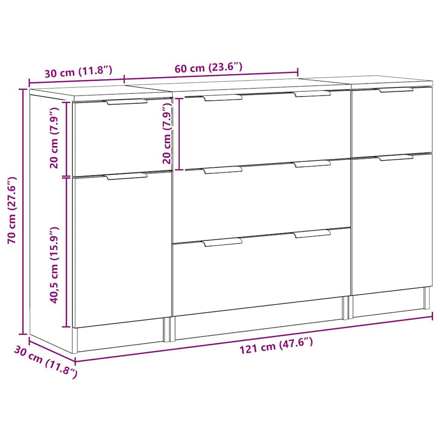 Dressoir met lade 3 pcs Zwart Eiken Bewerkt hout