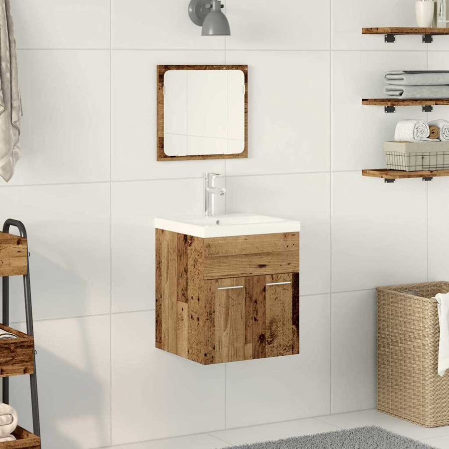 Badkamermeubelset Wandgemonteerd 3 pcs Oud Hout Bewerkt hout