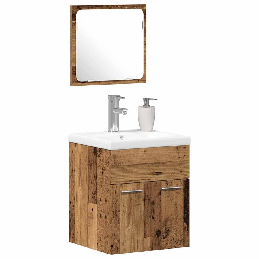 Badkamermeubelset Wandgemonteerd 3 pcs Oud Hout Bewerkt hout
