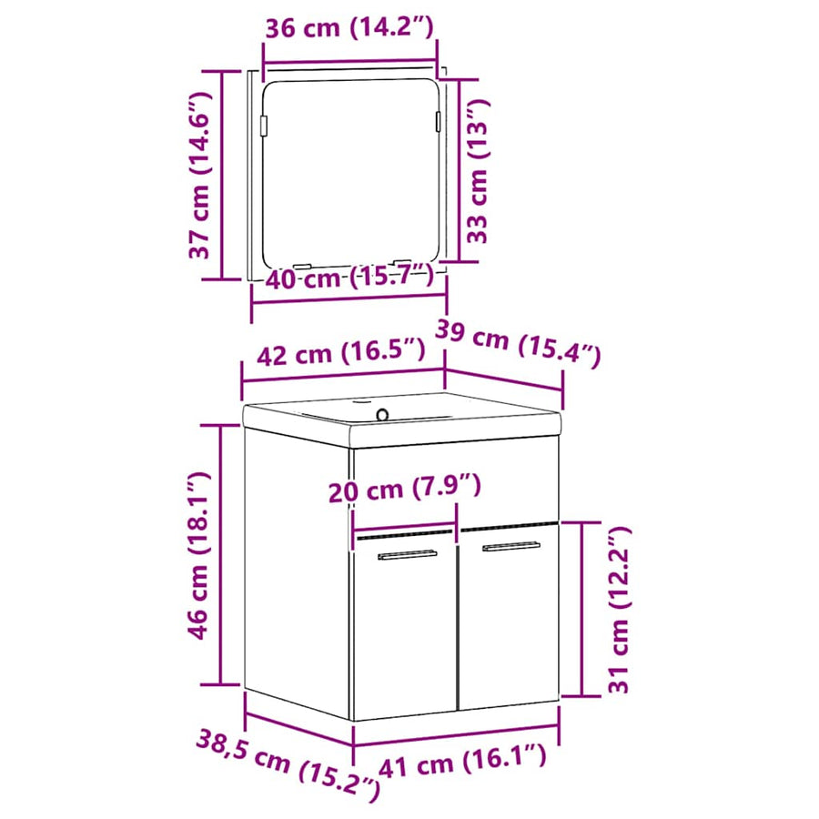 Badkamermeubelset Wandgemonteerd 3 pcs Oud Hout Bewerkt hout