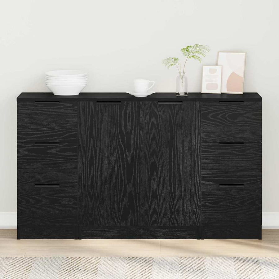 Dressoir met lade 3 pcs Zwart Eiken Bewerkt hout