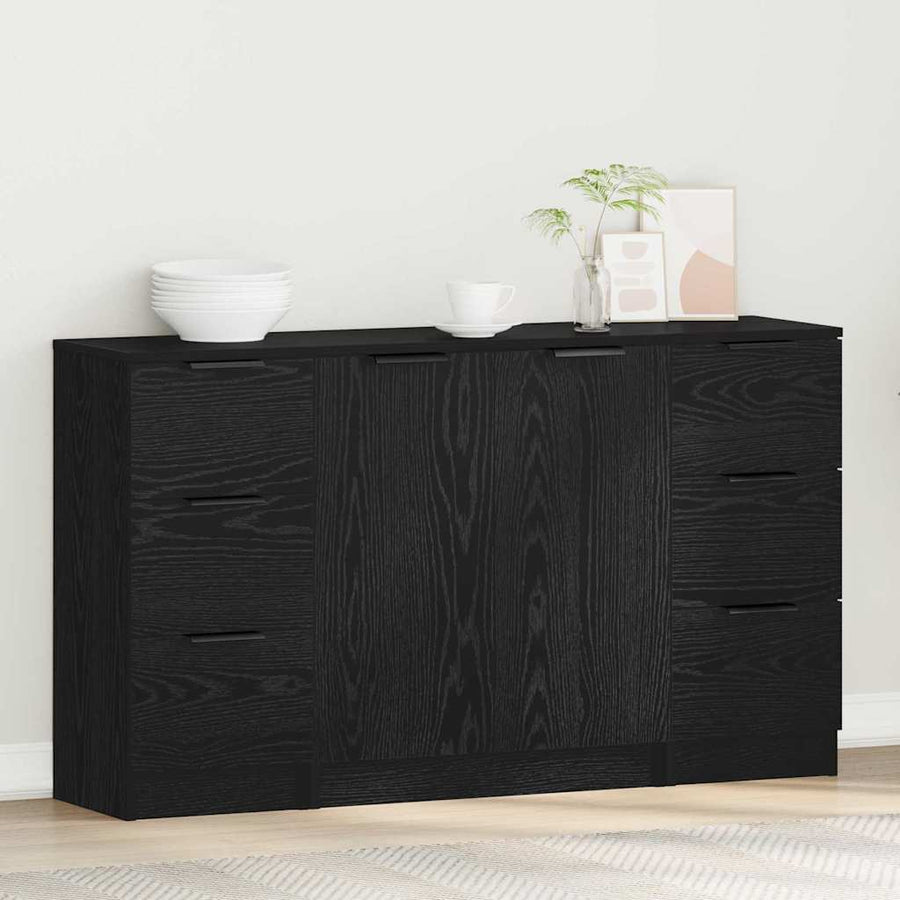 Dressoir met lade 3 pcs Zwart Eiken Bewerkt hout