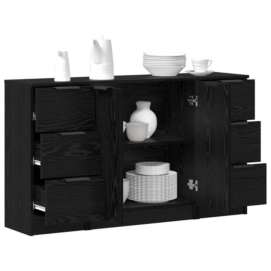 Dressoir met lade 3 pcs Zwart Eiken Bewerkt hout
