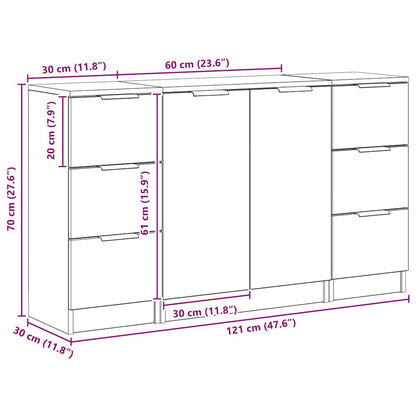 Dressoir met lade 3 pcs Zwart Eiken Bewerkt hout