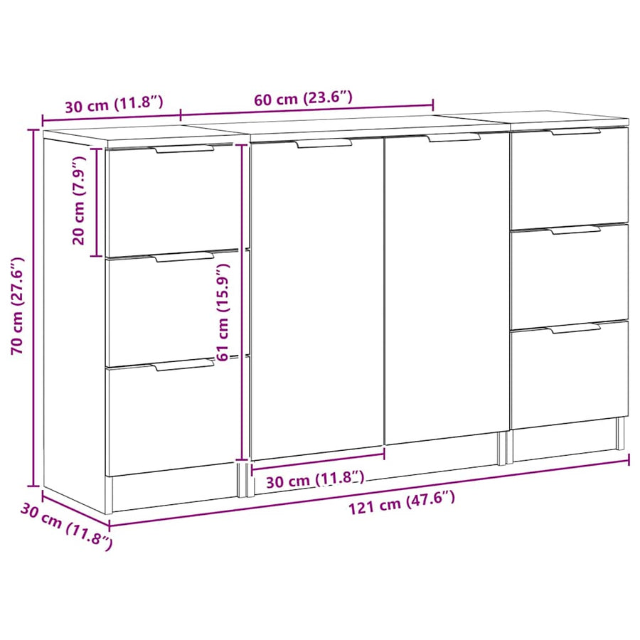 Dressoir met lade 3 pcs Zwart Eiken Bewerkt hout