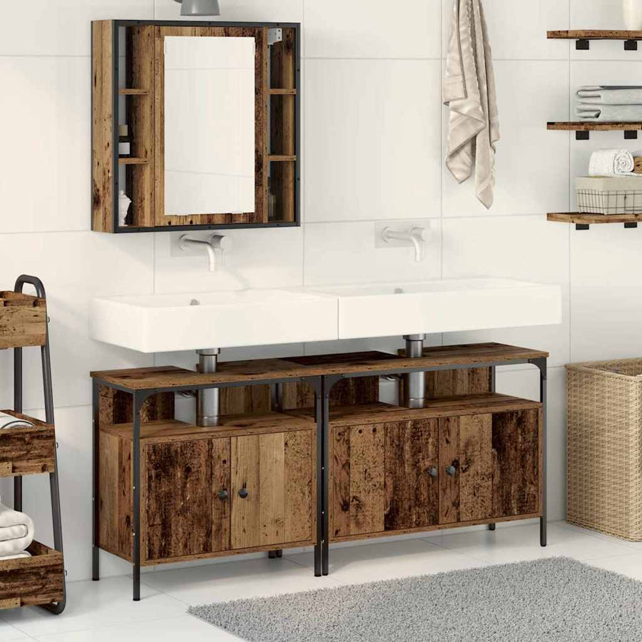 Badkamermeubels met plank met opslag 3 pcs Bruin Bewerkt hout