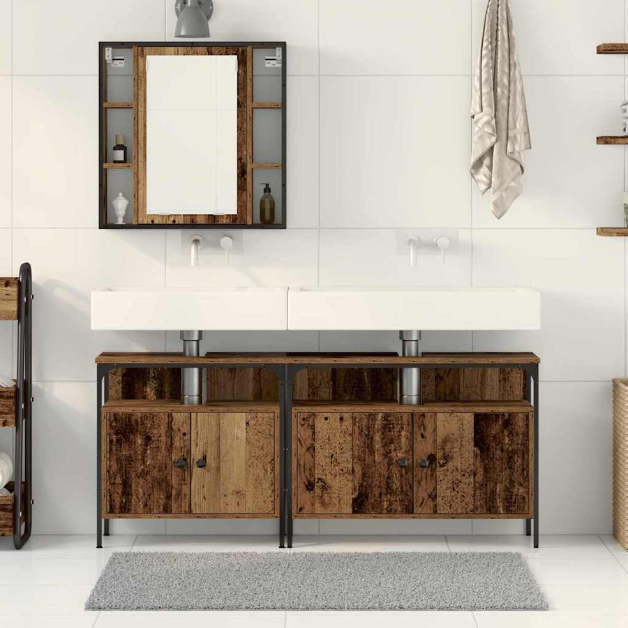 Badkamermeubels met plank met opslag 3 pcs Bruin Bewerkt hout