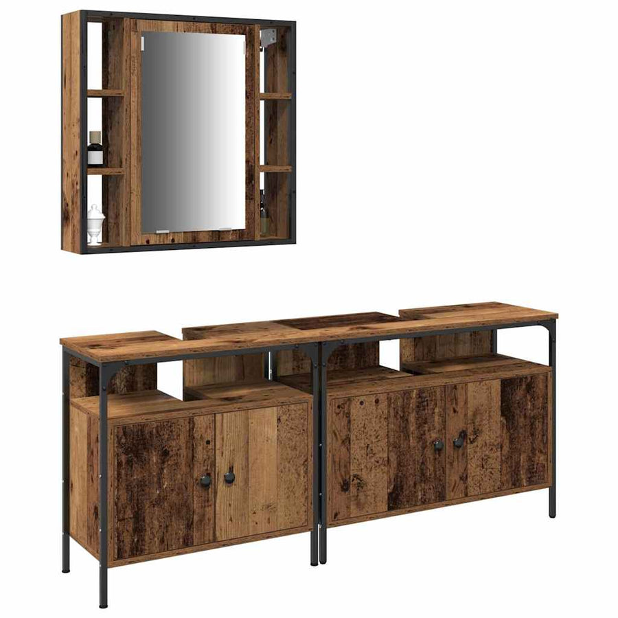 Badkamermeubels met plank met opslag 3 pcs Bruin Bewerkt hout