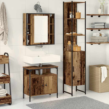 Badkamermeubelset met plank 3 pcs Oud Hout Bewerkt hout