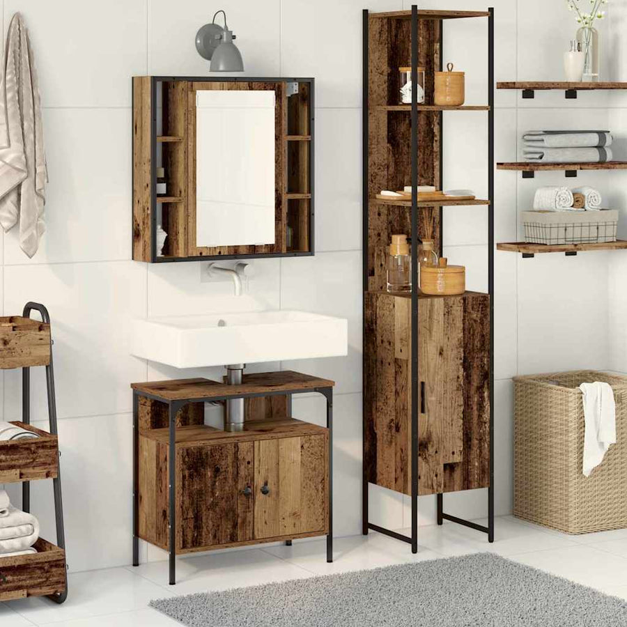Badkamermeubelset met plank 3 pcs Oud Hout Bewerkt hout