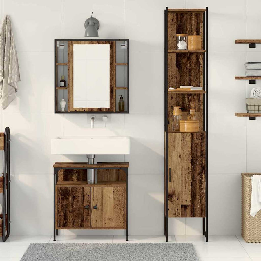 Badkamermeubelset met plank 3 pcs Oud Hout Bewerkt hout