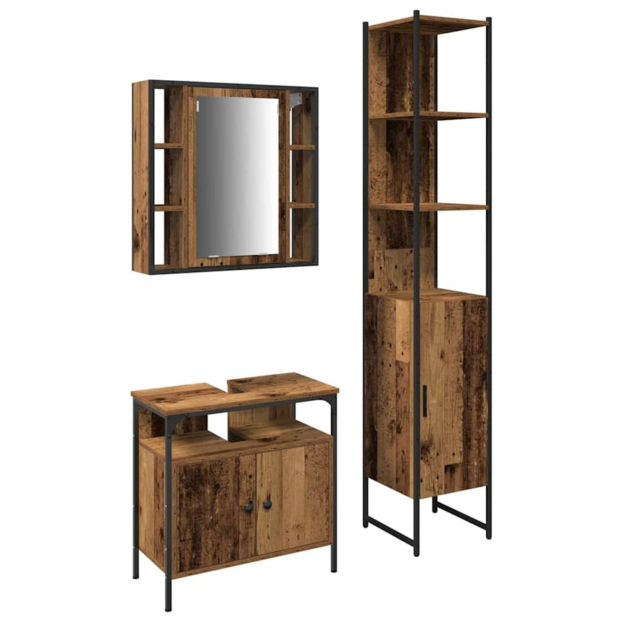 Badkamermeubelset met plank 3 pcs Oud Hout Bewerkt hout