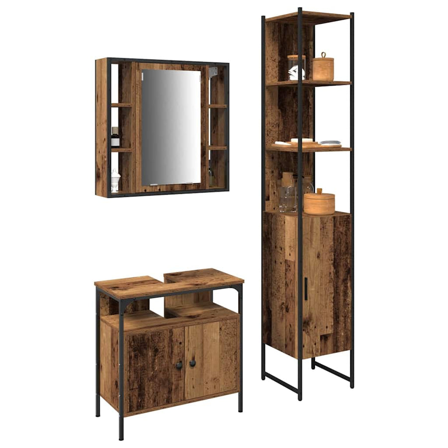 Badkamermeubelset met plank 3 pcs Oud Hout Bewerkt hout