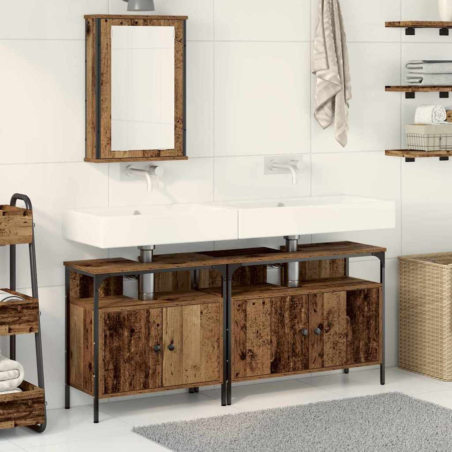 Badkamermeubels met plank met opslag 3 pcs Bruin Bewerkt hout