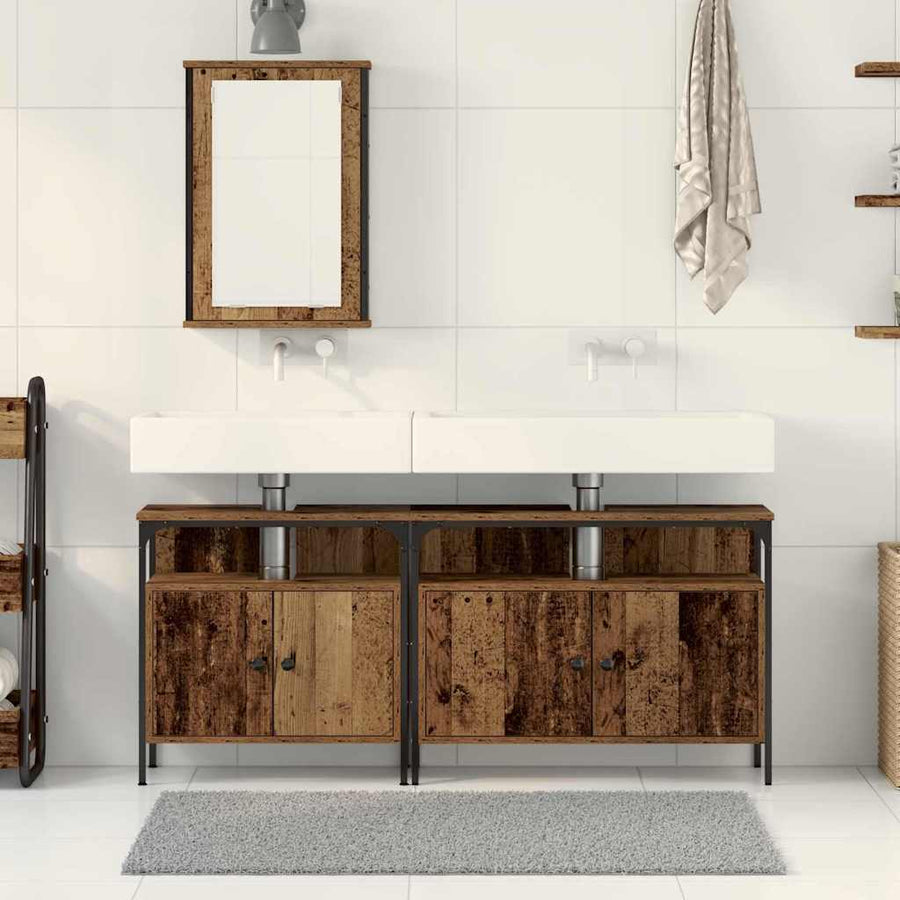 Badkamermeubels met plank met opslag 3 pcs Bruin Bewerkt hout