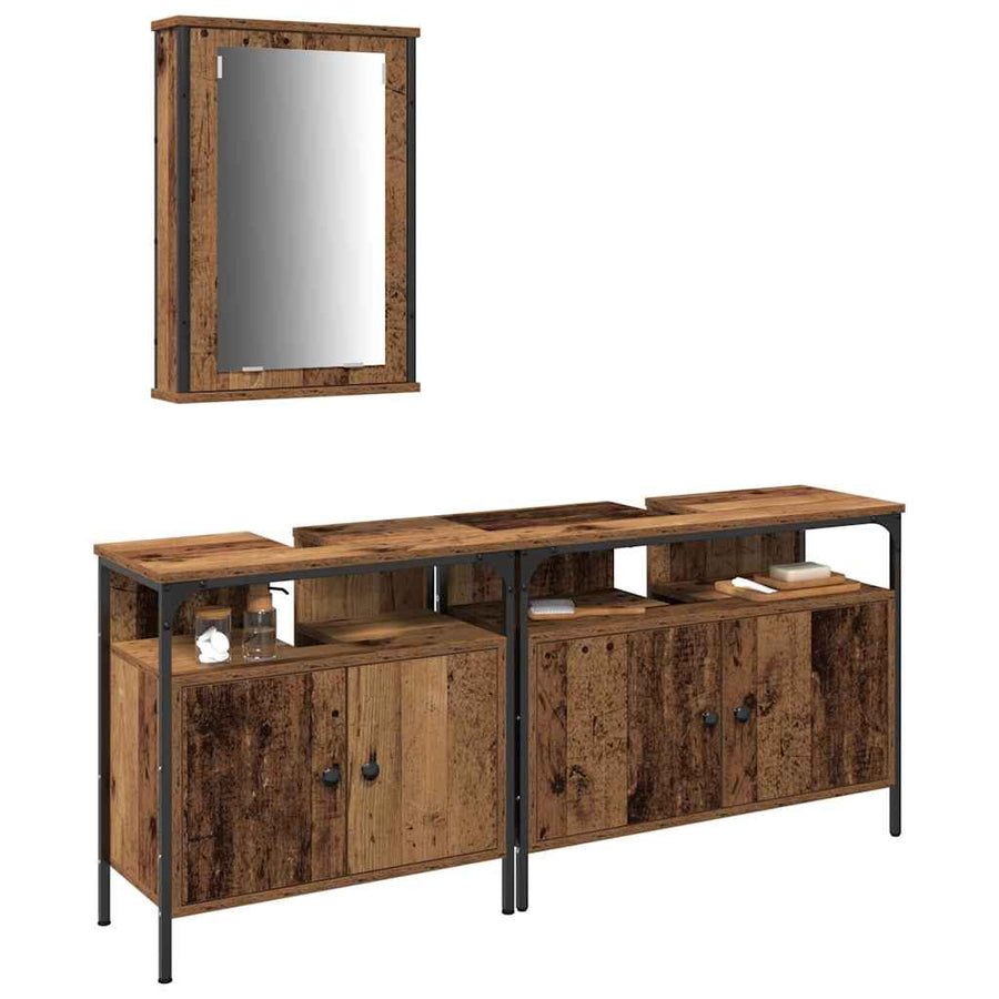 Badkamermeubels met plank met opslag 3 pcs Bruin Bewerkt hout