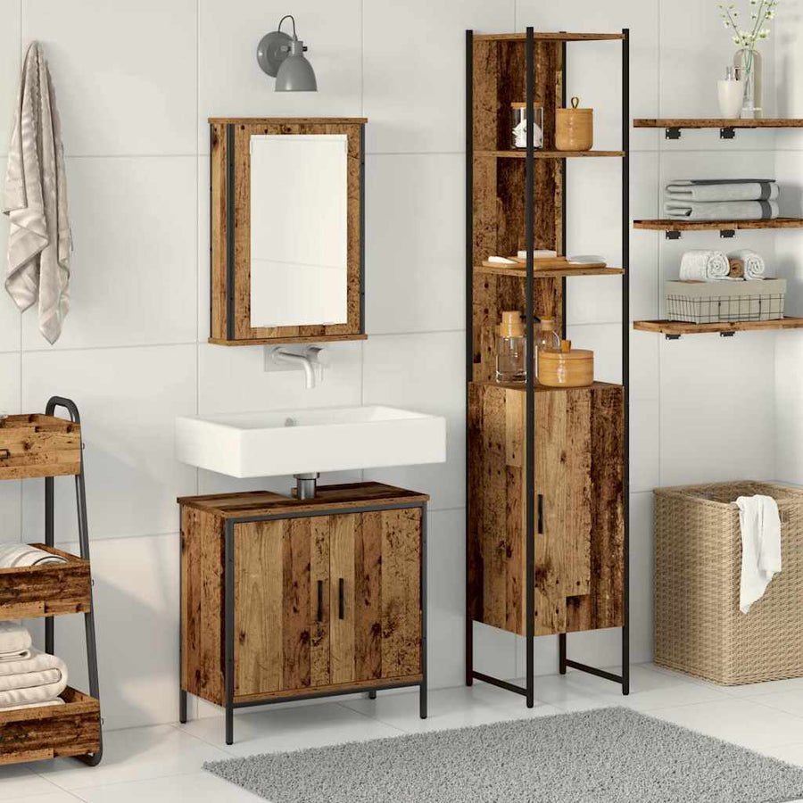 Badkamermeubelset met plank met opslag 3 pcs Bruin Bewerkt hout